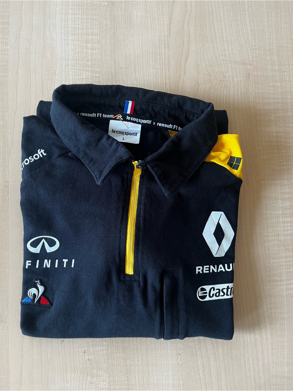 Le Coq Sportif Men's Black Polo with Yellow Shoulder Accent - Picture 3 of 3